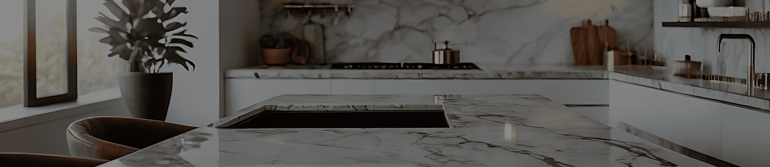 Cocina moderna con mesón de mármol
